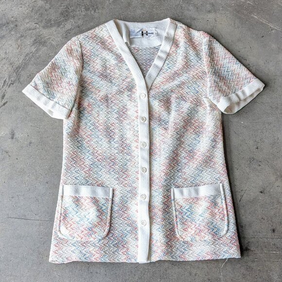 Vintage Marty Gutmacher White Blue Red Chevron Stripe Short Sleeve Knit Shirt - Picture 1 of 8